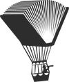 Black silhouette of a hot air balloon on a white background